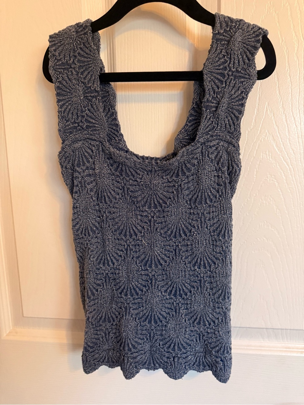 Free People Blue Textured Floral Jacquard Tank Top Boho Y2K